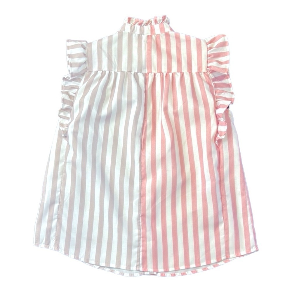 Mazik Cotton Pastel Ruffle Sleeve Button Down Stripe Shirt Size Medium - Picture 10 of 13